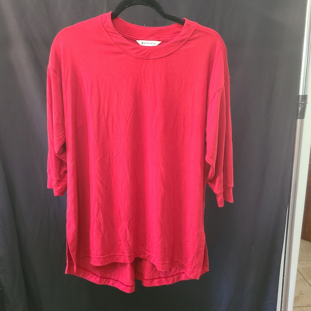 Womens X-Small Athleta Red 3/4 Sleeve Super Soft V-neck Top